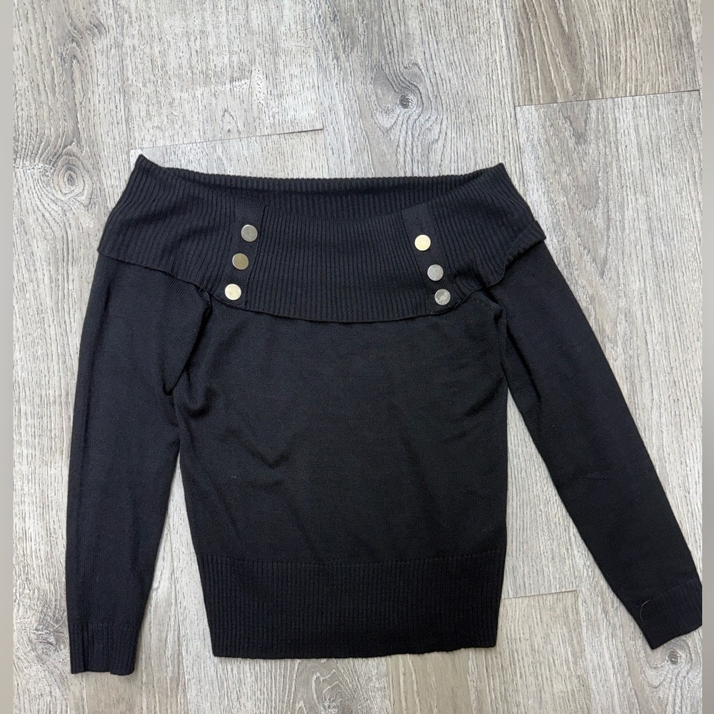VENUS Black Off-the-Shoulder Sweater with Button Accents